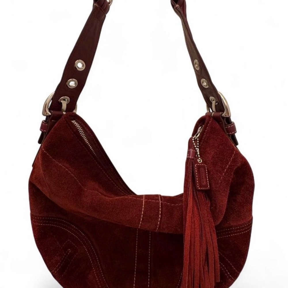 (SOLD ON DEPOP) RARE Y2k Burgundy Coach SoHo Suede Shoulder Hobo Bag